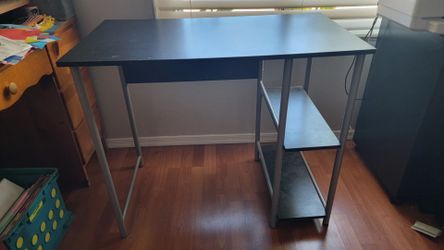 Black and Silver Student Desk with Side Shelves