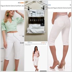 NWT Rekucci Secret Figure Denim Comfort Capri Jeans With Snap Detail Size 4