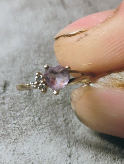 10K Pink Sapphire Ring With 3 Diamonds  Size 6 