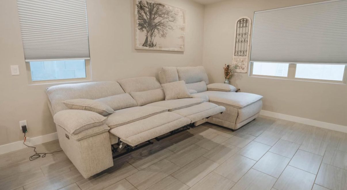 Grey Reclining Sectional with Chaise