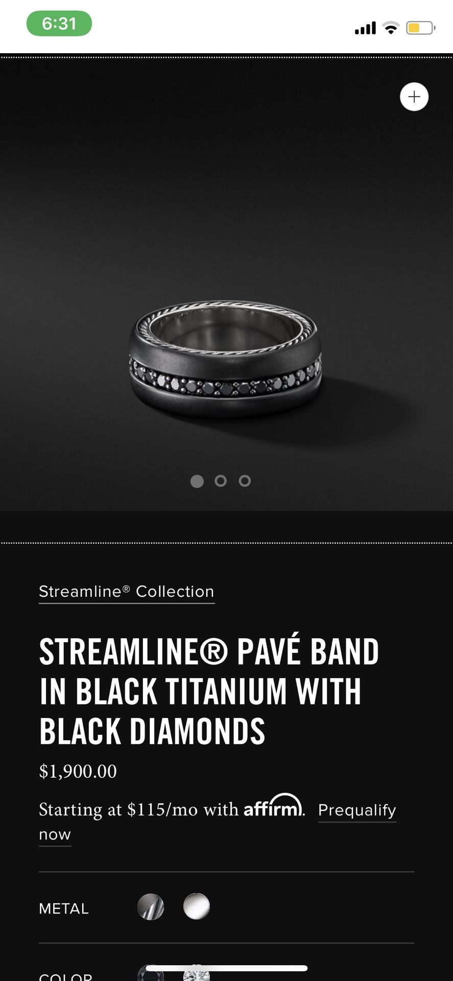 David Yurman Men’s Wedding Band!! Black Titanium and Black Diamonds!! 8mm & Sz 11.5!! Comes with Dustbag
