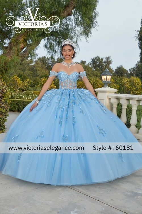 Morilee 3D Flower Bahama Blue Ball Gown
