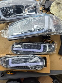 01-07 GMC Sierra Yukon 1500 Denali DRL LED Black Amber Headlight+Bumper Lamp