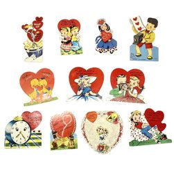 Vintage Valentines Day Cards Lot of 11 Die Cut 1940s 1950s Cute Animals Ephemera