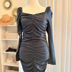 dark blue long-sleeved dress