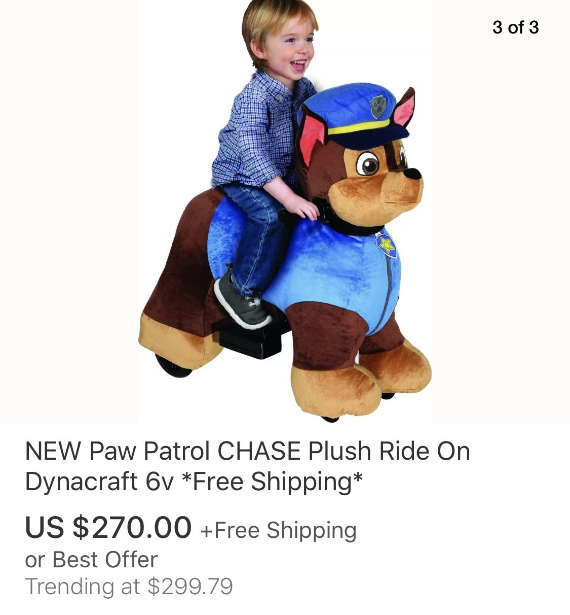 Paw patrol chase plush ride on sales dynacraft 6v