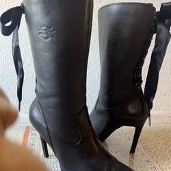 Harley- Davidson: Boots With bows Women’s Black Leather ZipUp - 8.5