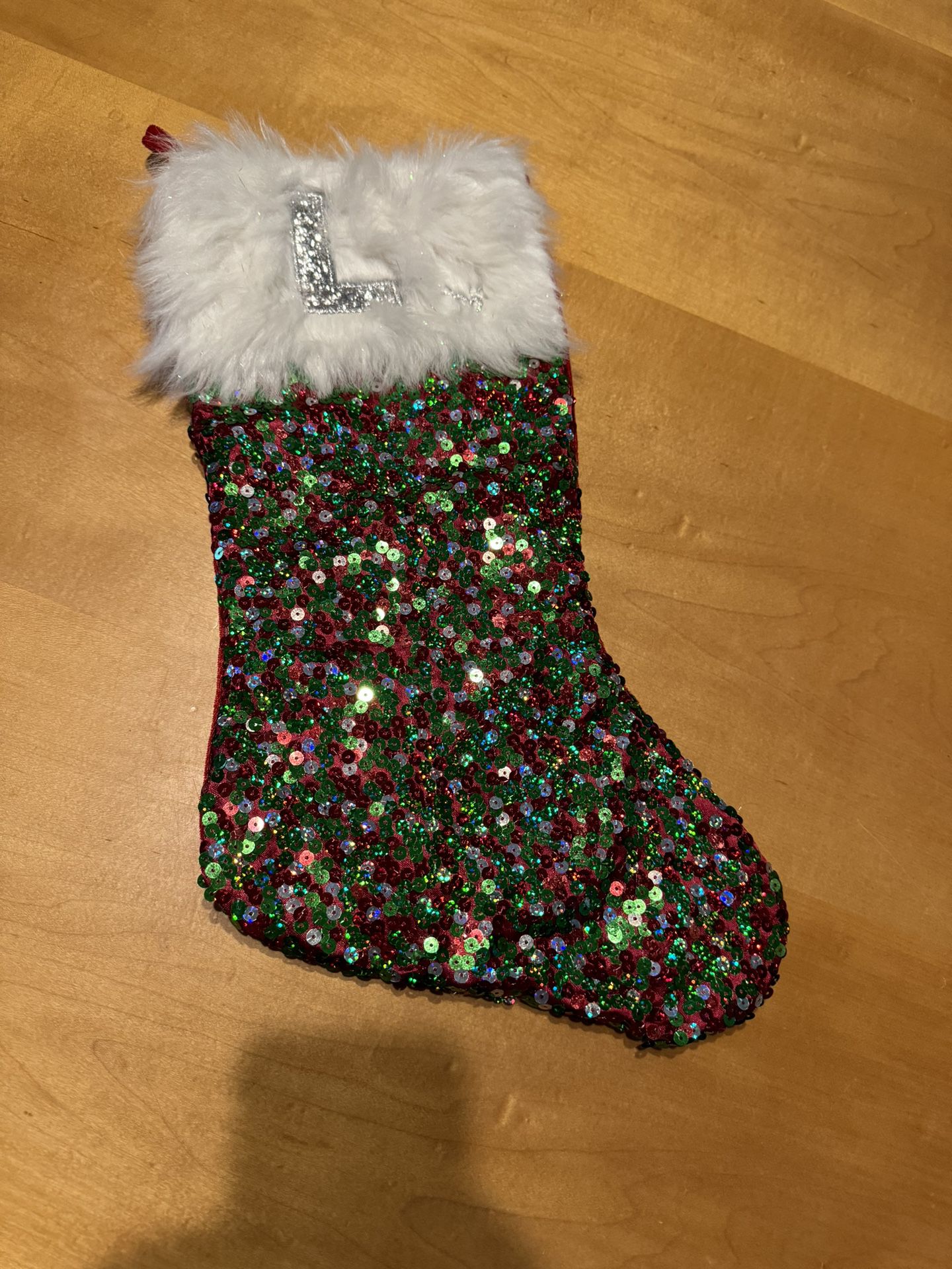 JUSTICE Sequined Christmas Stocking With “L” On It.
