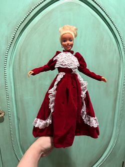 Barbie Doll in Red Velvet Lace Gown