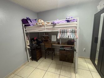 White Twin Loft Bed with Desk