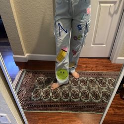 Custom hand painting acrylic Denim Jeans