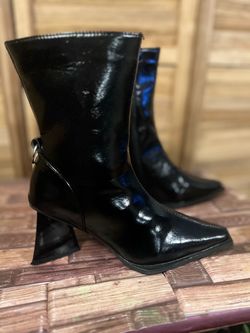 Black Pointed Toe Block Heel Ankle Boots