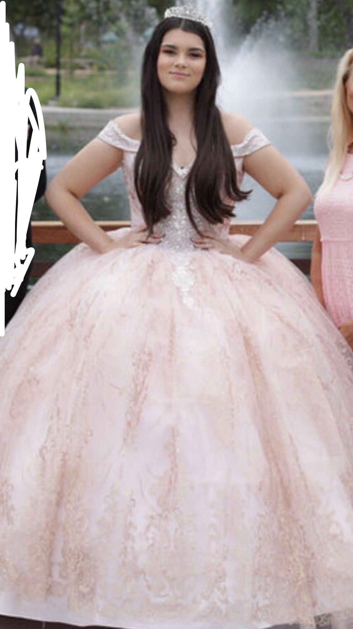 Baby Pink Quince Dress With Petti Coat And Tiara ! Only Worn For An Hour For Photo Op ! So It’s Brand New ! 