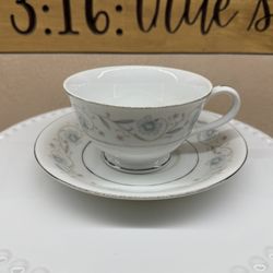 Discontinued Vintage English Garden Platinum Fine China Tea and Saucer Set 1221, Made in Japan Circa 1968 - Great Condition. 