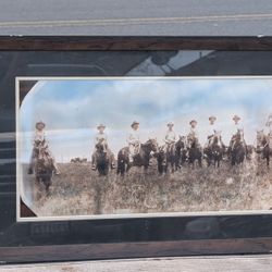 Antique Framed Cowboy Horseback Photo Print 25"x16" – Western Americana

