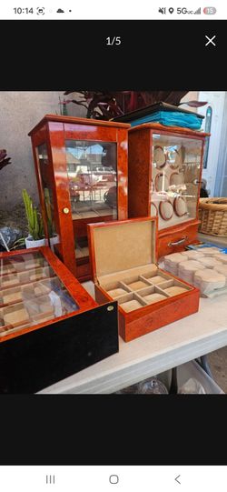 Burlwood Watch and Jewelry Box Set