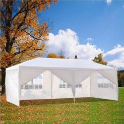 10 ft. x 20 ft. Wedding Party White Canopy Tent Outdoor Gazebo with 6 Removable Sidewalls for Backyard, Birthday Party