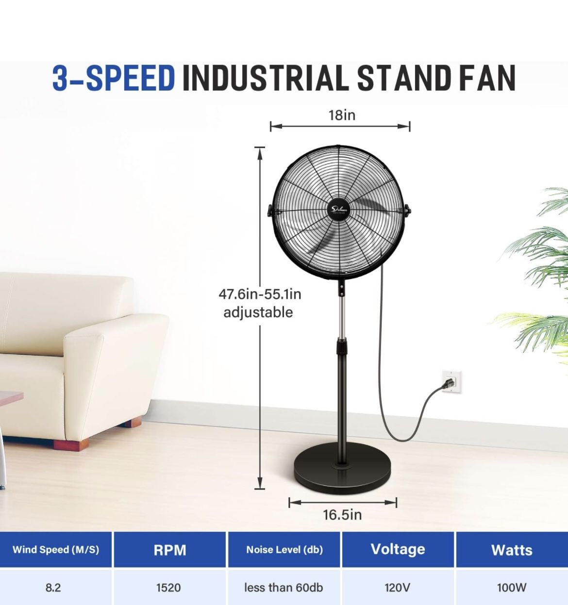 Simple Deluxe 18 Inch Pedestal Standing Fan, High Velocity, Heavy Duty
