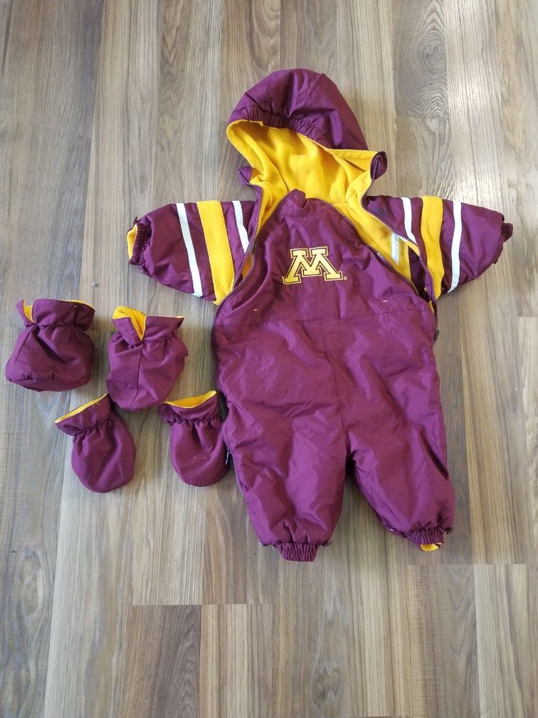 Baby Snow Suit Minnesota Gopher Baby Gear Reversible With Attachable Matching Gloves And Booties Winter Wear