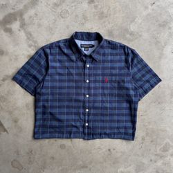 Vintage Cropped Plaid Button Down Shirt - S