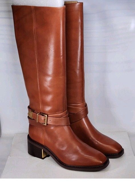 Vince camoto over calf brown leather boots