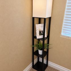 Modern Black Floor Lamp with Built-In Shelves – Excellent Condition