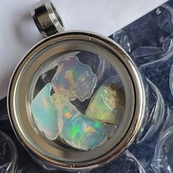 Stunning Pendant Filled With Rough Polished Ethiopian Fire Opal Gemstones