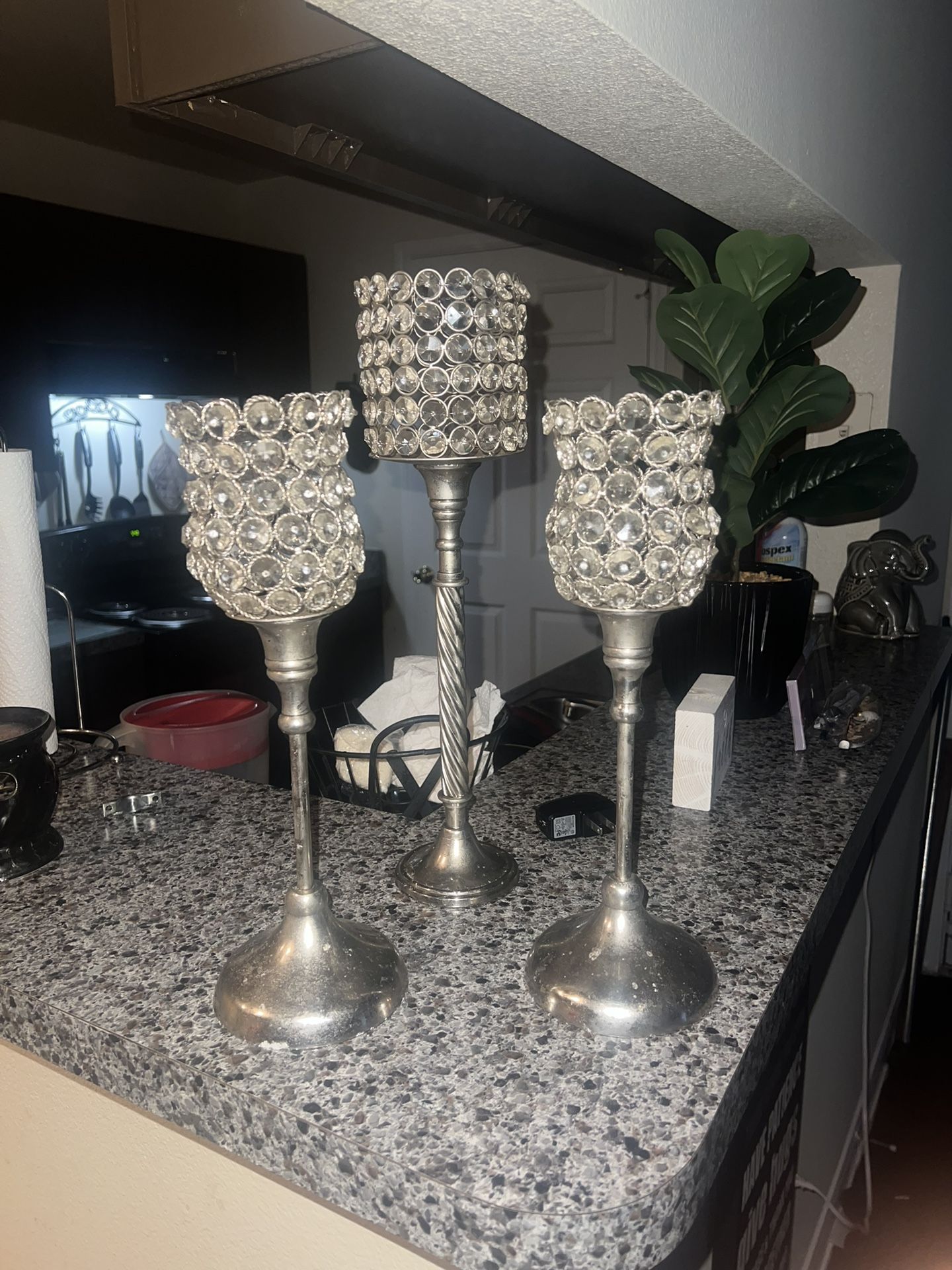 Rhinestone Candle Holder And Mirror
