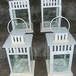 4 White Lanterns w/ Lights 