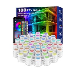 100FT Permanent Outdoor RGB Lights,Waterproof Smart LED Eaves Lights with App/Remote Control,for Christmas and All Holiday Decor,Daily and Accent