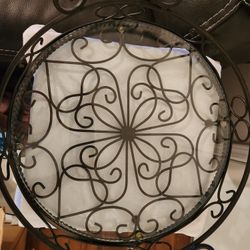 Round Wrought Iron & Glass Jamestown Tray.
