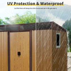 8 ft x 6 ft Outdoor Metal Storage Shed with Window and Transparent plate for Garden, Lawn (Coffee)( W540P185325)