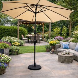 New in Box Patio Umbrella Heavy Duty 9' Tan And Navy Blue  Color  Available