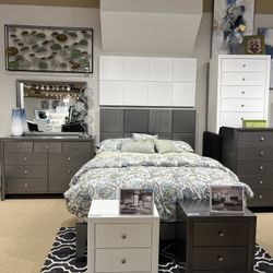 Grey Color 6 Pcs Complete Bedroom Set Mattress Set Included New