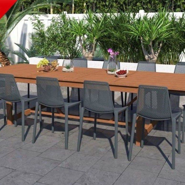 BRAND NEW FREE SHIPPING Rectangular Outdoor 13pc 100% FSC Solid Hardwood and Gray Resin Dining Set