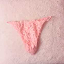 Used Pink Lace String Bikini Panties