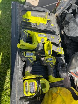 Ryobi tools and 2 fans