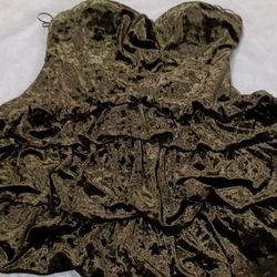 Olive Green Crushed Velvet Strapless Dress