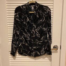 H&M Size 2 Neck Tie Black Floral Blouse