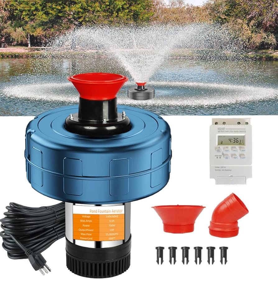 Pond Fountain Aerator, 1HP 110V 15000 GPH Stainless Steel Floating Pump w/100ft Cord – Aerator for Ponds, Lakes, Water Gardens