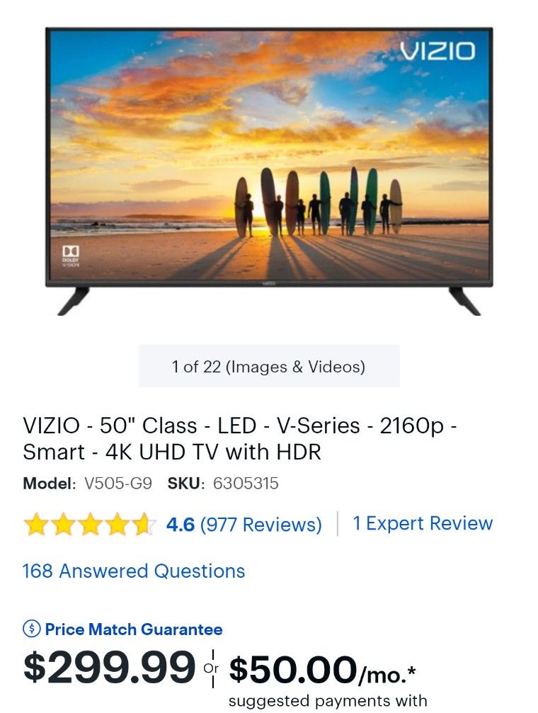 Vizio 50 inch smart tv