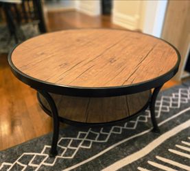 Wooden Circular Coffee Table with Metal Frame (2-tier, 36" top diameter) OBO