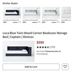 Luca Blue Twin Wood Corner Bookcase Storage Twin Bed And Mattress  