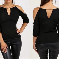 Black Shirt Cold Shoulder Slim Fit Size Small .   (T)