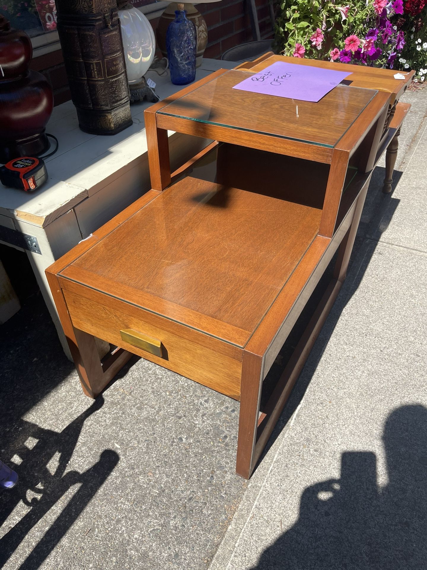 Vintage Mahogany Side Table With Glass