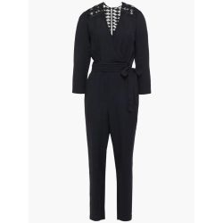 SANDRO Noya Wrap-effect Macramé Lace-paneled Crepe Jumpsuit size M