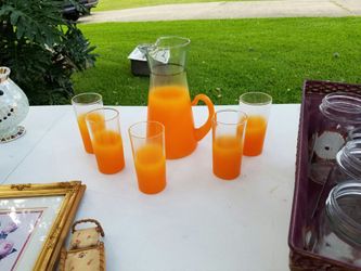 Vintage 60's Orange Pitcher and Glasses