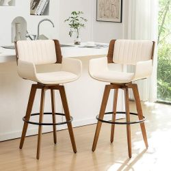 NEW - Bar Stools Set of 2, 30 Inch Bar Stools Bar Height,Swivel Barstool with Backs and Arm Rest，Faux Leather Bar Chairs, Mid Century Modern Stools fo