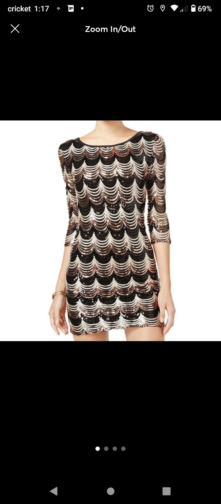 Crystal Doll Sequin Bodycon Dress Scallop Pattern 3/4 Sleeve Silver Size 11