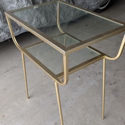 Mid Century Modern Glass & Brass Side Table Night Stand 